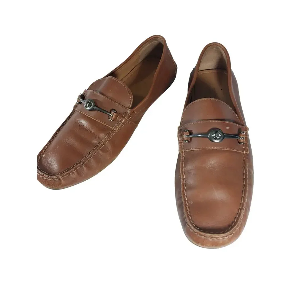 NWOT! COACH! MOTT PECAN BROWN GENUINE LEATHER NUBBY WRAPPED SOLE LOAFERS! 9.5M